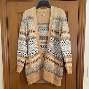 L.L. Bean Tan and Blue Patterned Cardigan